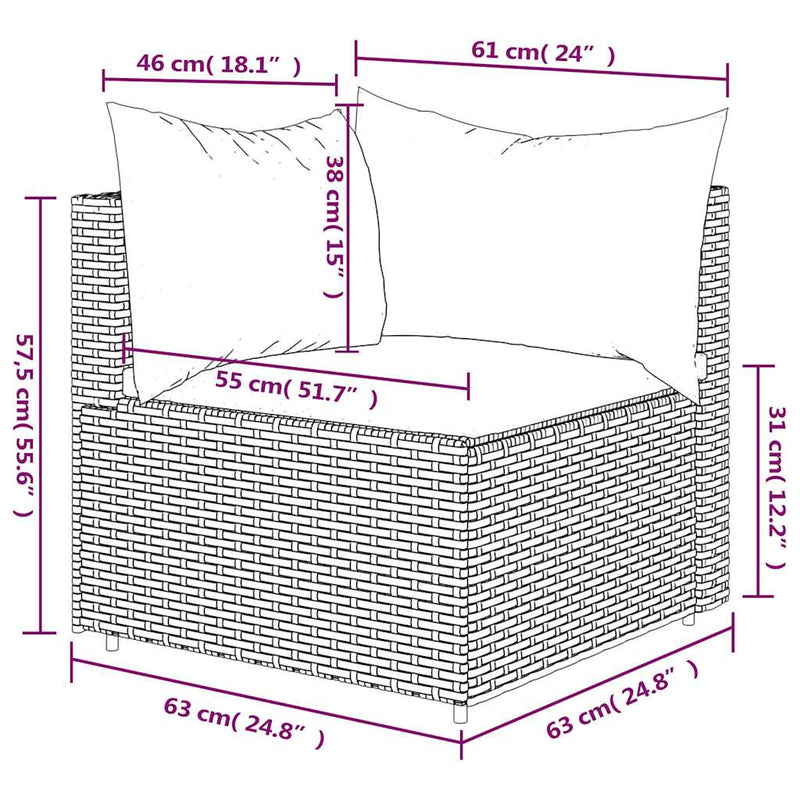 vidaXL szürke polyrattan kerti sarokkanapé párnákkal