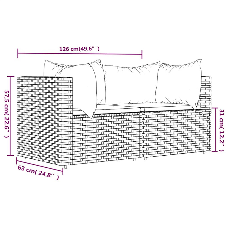 vidaXL 2 db szürke polyrattan kerti sarokkanapé párnával