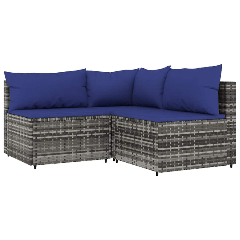 vidaXL 3 részes szürke polyrattan kerti ülőgarnitúra párnákkal