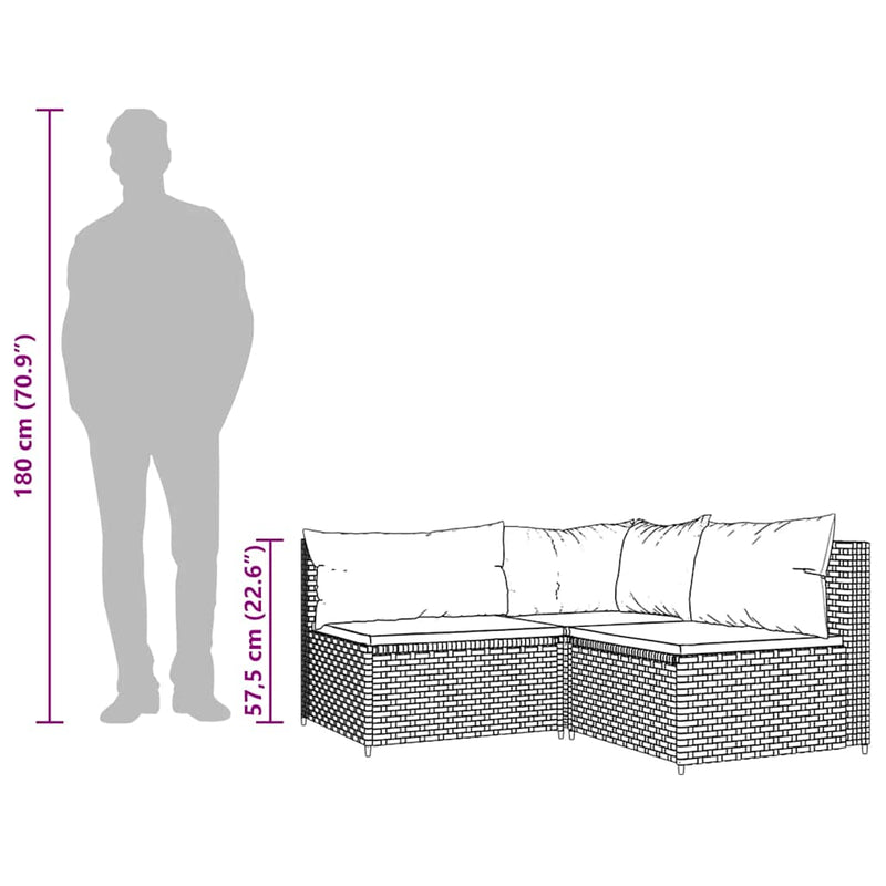 vidaXL 3 részes szürke polyrattan kerti ülőgarnitúra párnákkal