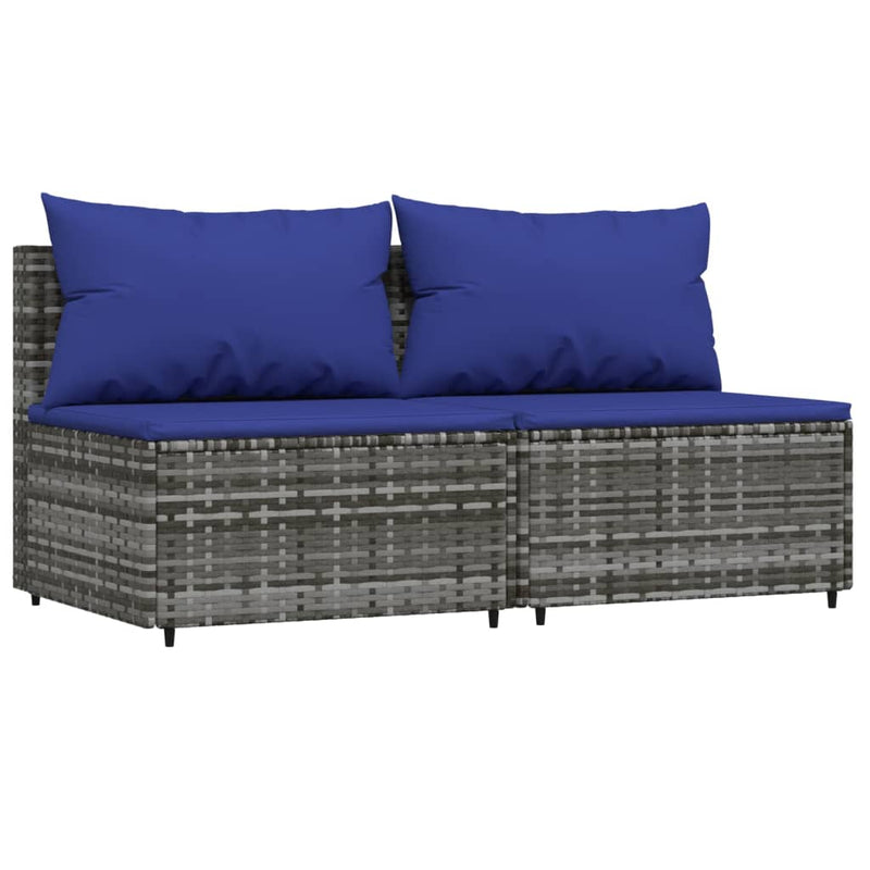 vidaXL 2 db szürke polyrattan kerti középső kanapé párnákkal