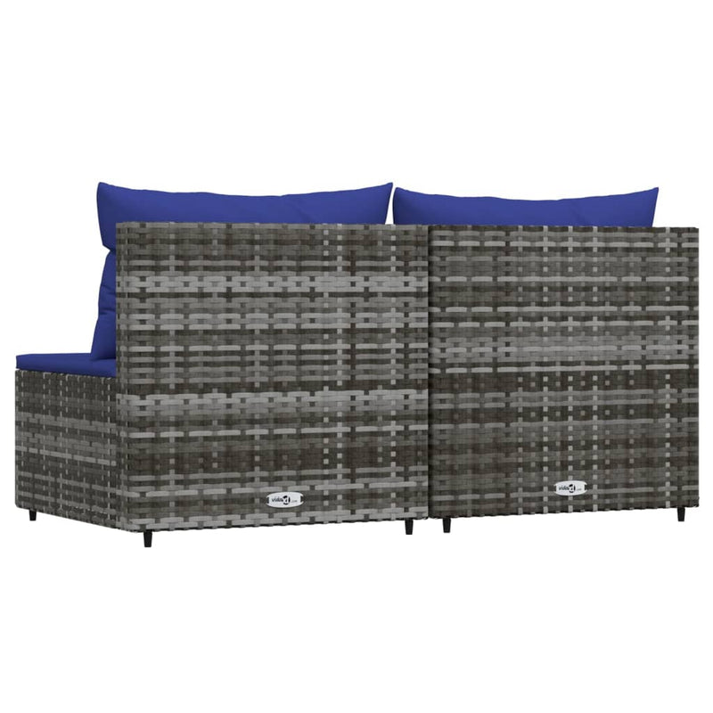 vidaXL 2 db szürke polyrattan kerti középső kanapé párnákkal