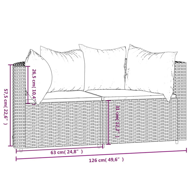 vidaXL 2 db szürke polyrattan kerti sarokkanapé párnával