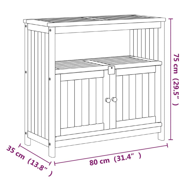 vidaXL tömör akácfa kerti tálalóasztal 80 x 35 x 75 cm
