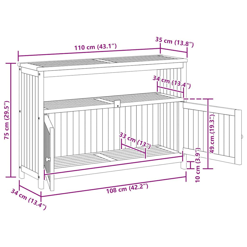 vidaXL tömör akácfa kerti tálalóasztal 110 x 35 x 75 cm