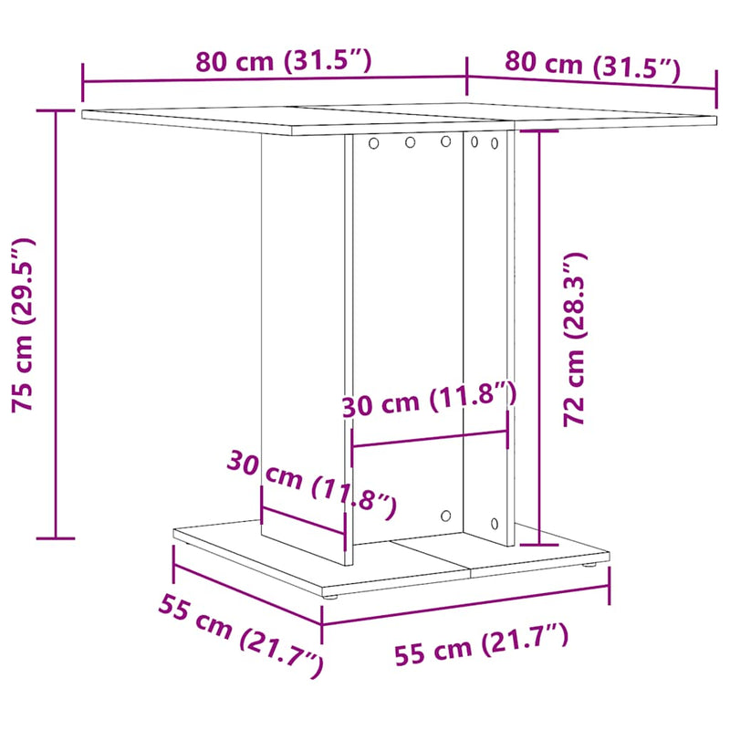 vidaXL füstös tölgy színű szerelt fa étkezőasztal 80 x 80 x 75 cm