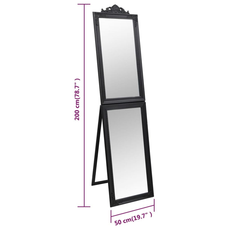 vidaXL fekete szabadon álló tükör 50x200 cm