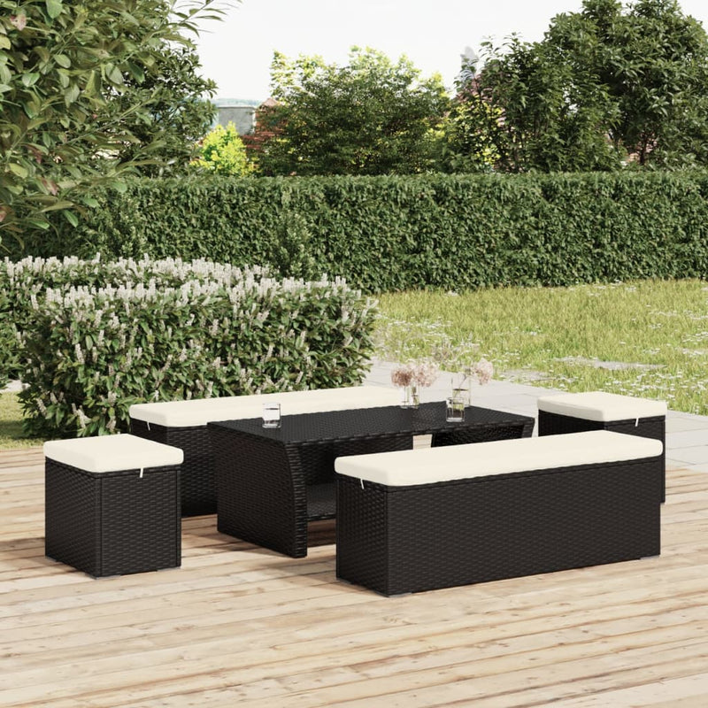 vidaXL fekete polyrattan zsámoly párnával 40 x 30 x 40 cm
