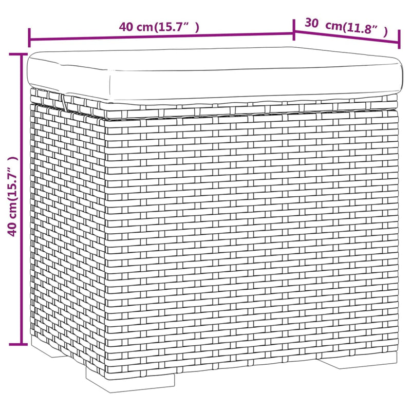 vidaXL fekete polyrattan zsámoly párnával 40 x 30 x 40 cm