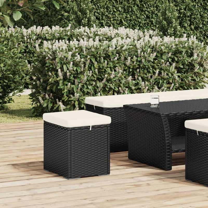 vidaXL fekete polyrattan zsámoly párnával 40 x 30 x 40 cm