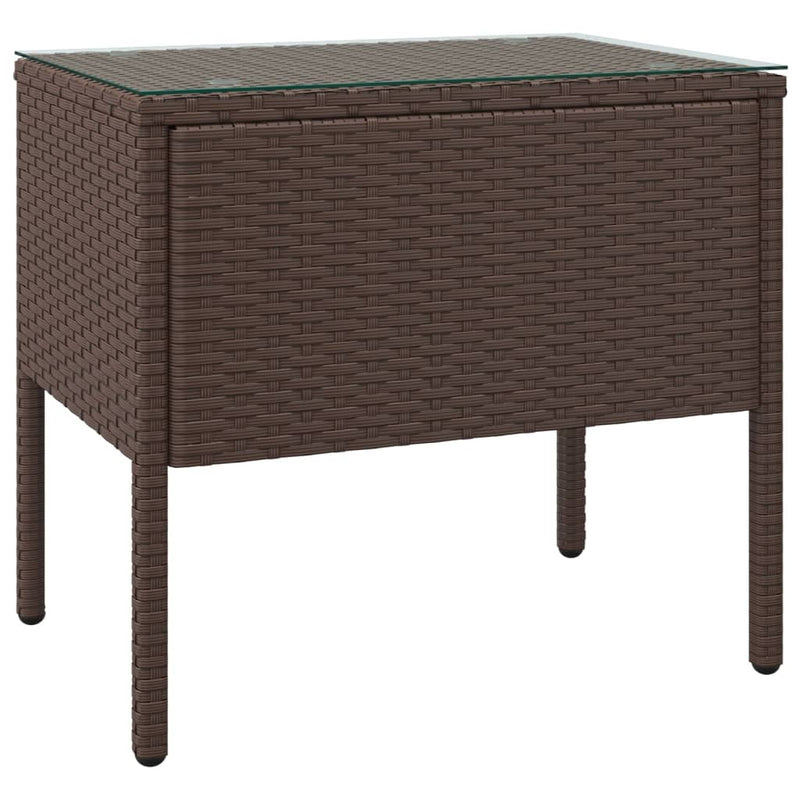 vidaXL barna polyrattan és edzett üveg kisasztal 53 x 37 x 48 cm