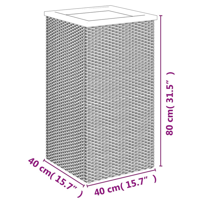 vidaXL fekete polyrattan ültetőláda 40 x 40 x 80 cm