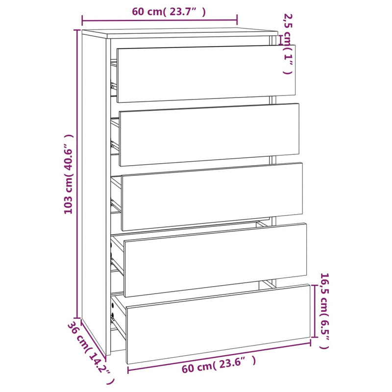vidaXL sonoma tölgy színű szerelt fa fiókos szekrény 60 x 36 x 103 cm