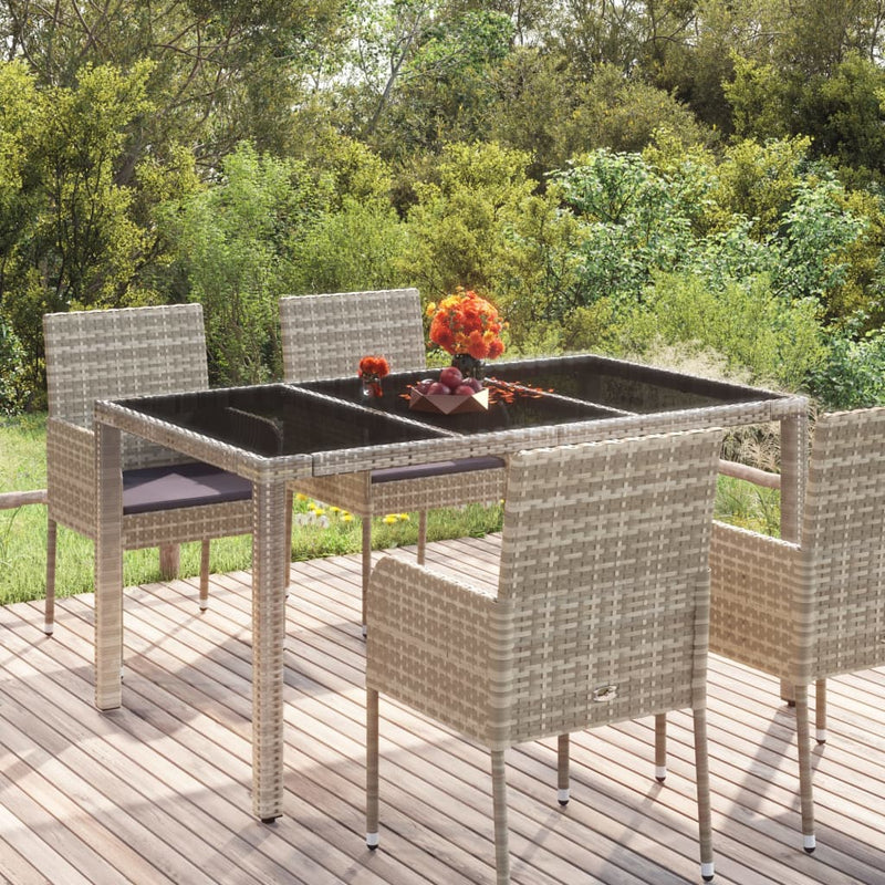 vidaXL szürke polyrattan üveglapos kerti asztal 150 x 90 x 75 cm