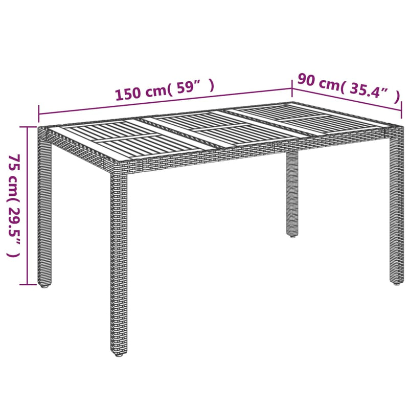 vidaXL szürke polyrattan falapos kerti asztal 150 x 90 x 75 cm