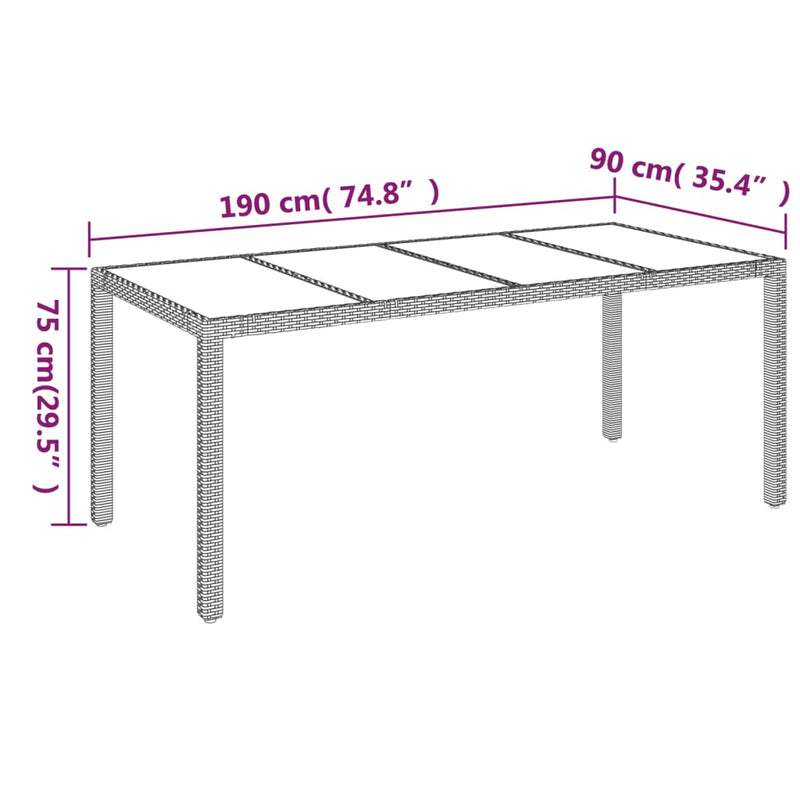 vidaXL fekete polyrattan üveglapos kerti asztal 190 x 90 x 75 cm