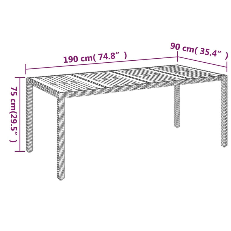 vidaXL szürke polyrattan falapos kerti asztal 190 x 90 x 75 cm