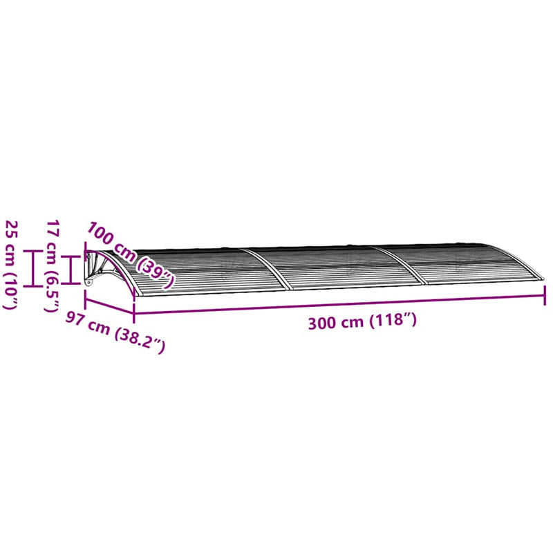 vidaXL fekete polikarbonát ajtóelőtető 300 x 100 cm