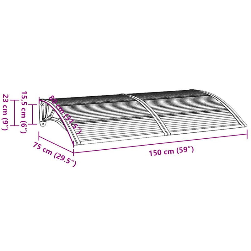 vidaXL fekete polikarbonát ajtóelőtető 150 x 75 cm