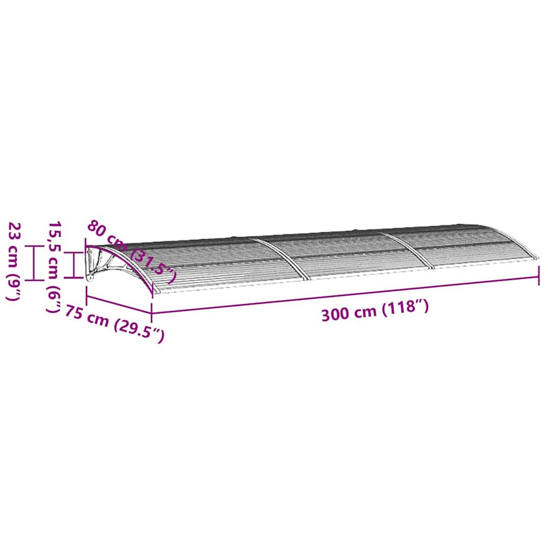 vidaXL fekete polikarbonát ajtóelőtető 300 x 75 cm