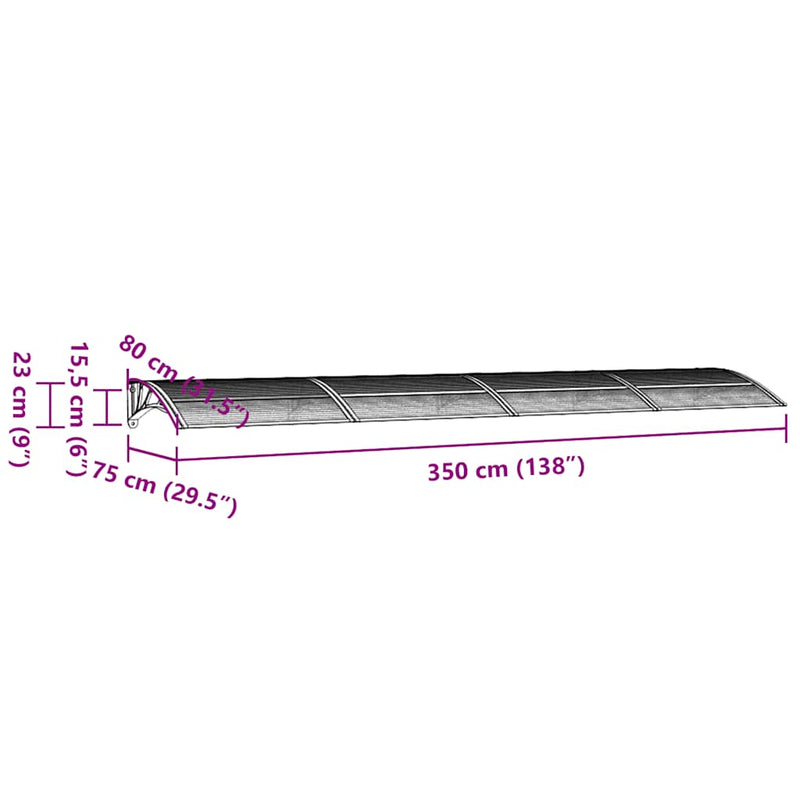 vidaXL szürke és átlátszó polikarbonát ajtóelőtető 350 x 75 cm