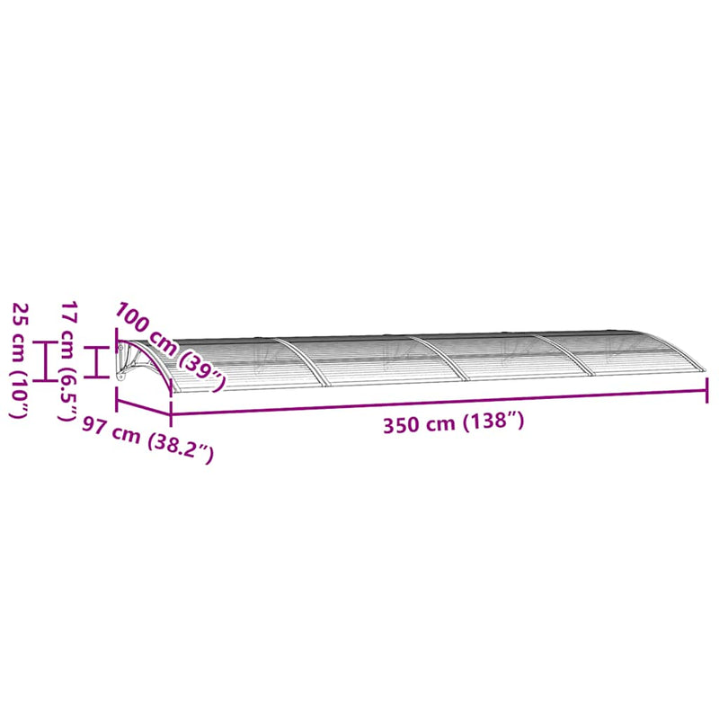 vidaXL szürke polikarbonát ajtóelőtető 350 x 100 cm