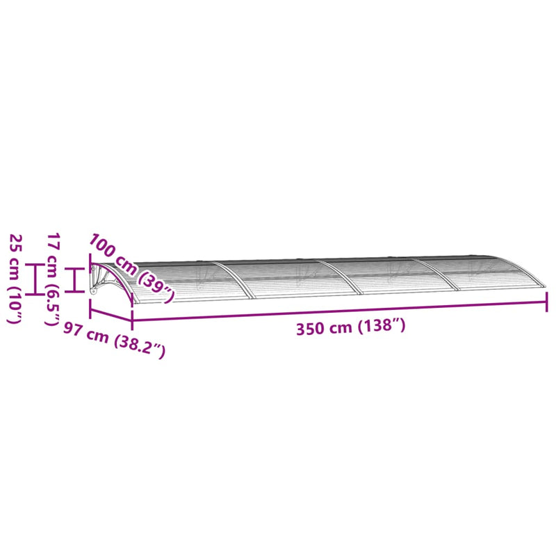 vidaXL fekete polikarbonát ajtóelőtető 350 x 100 cm