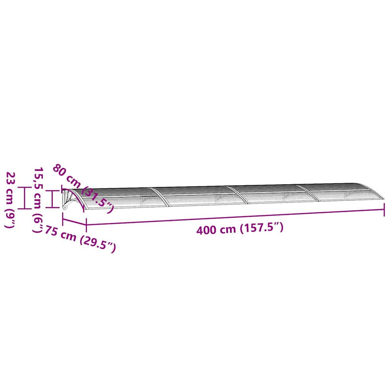 vidaXL szürke és átlátszó polikarbonát ajtóelőtető 400 x 75 cm