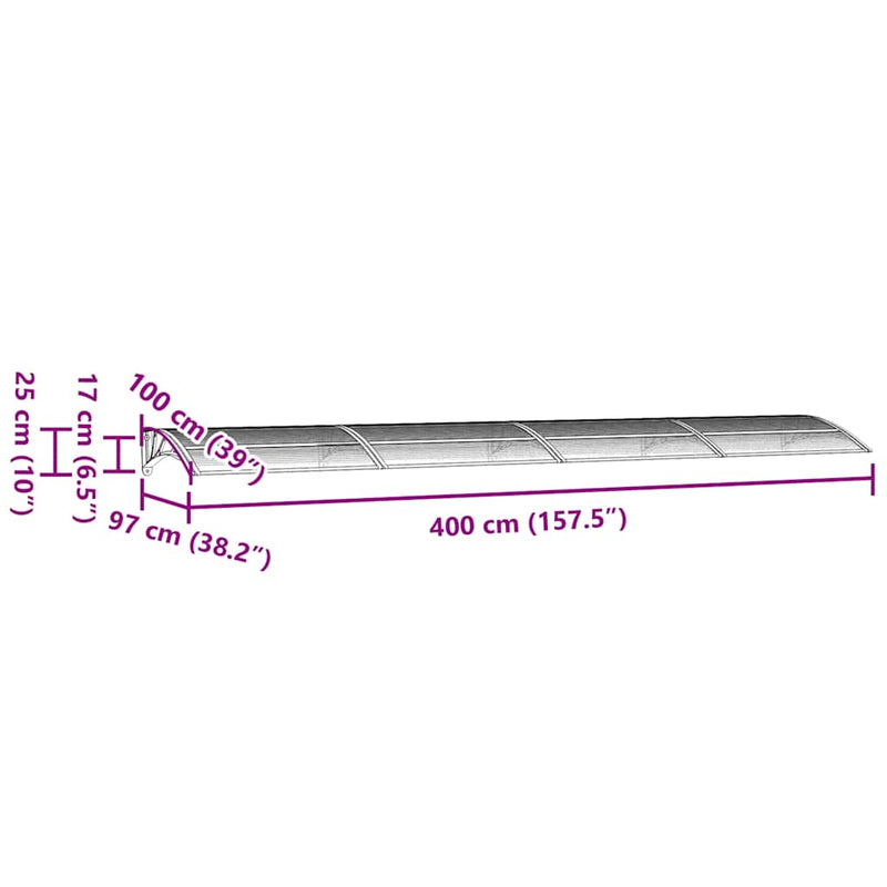 vidaXL fekete polikarbonát ajtóelőtető 400 x 100 cm