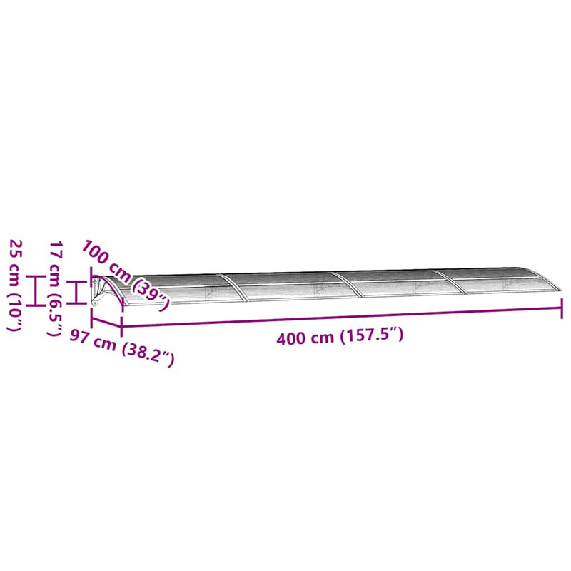 vidaXL szürke polikarbonát ajtóelőtető 400 x 100 cm