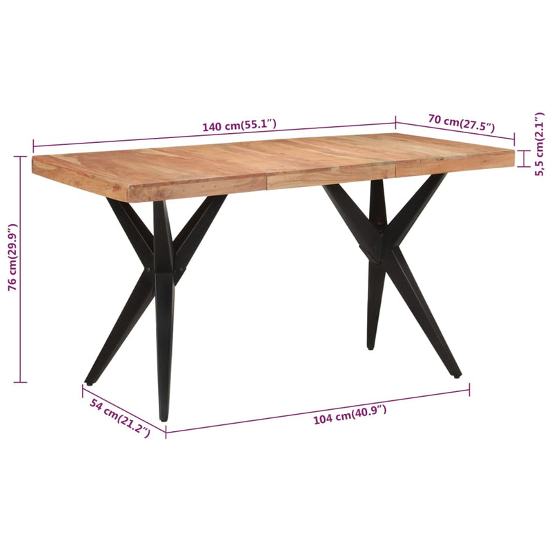 vidaXL fekete tömör akácfa étkezőasztal 140 x 70 x 76 cm
