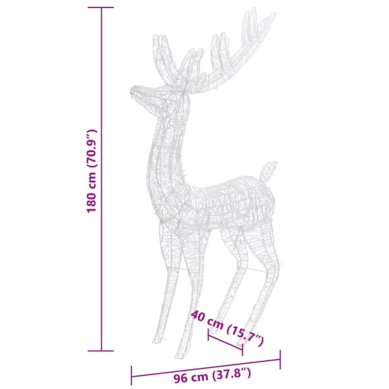 vidaXL 3 db meleg fehér XXL akril karácsonyi rénszarvas 250 LED 180 cm