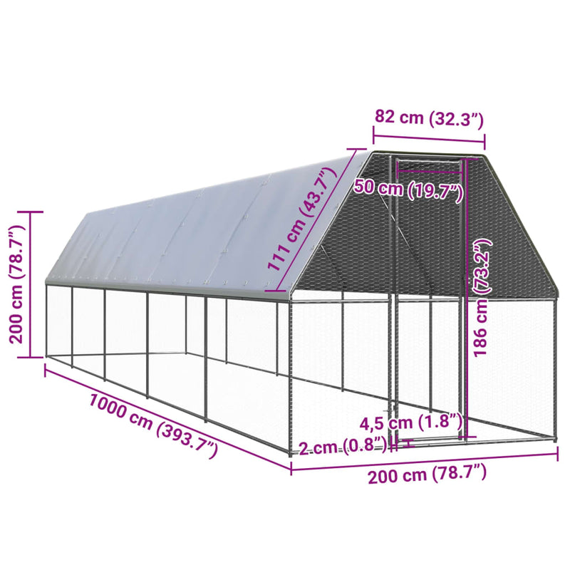vidaXL kültéri horganyzott acél tyúkól 2x10x2 m