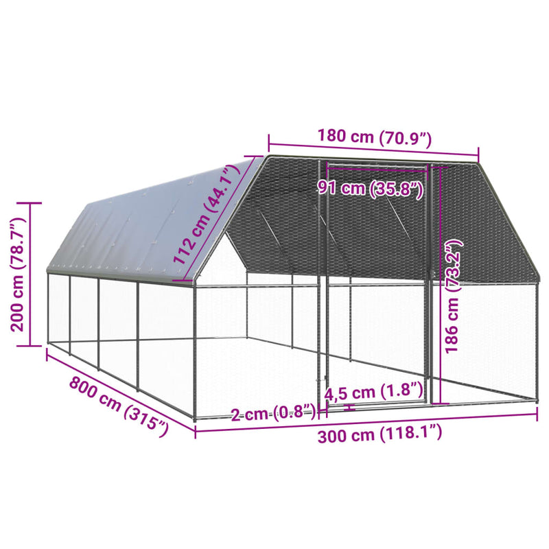 vidaXL kültéri horganyzott acél tyúkól 3x8x2 m