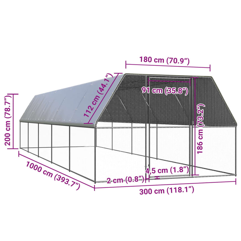 vidaXL kültéri horganyzott acél tyúkól 3 x 10 x 2 m