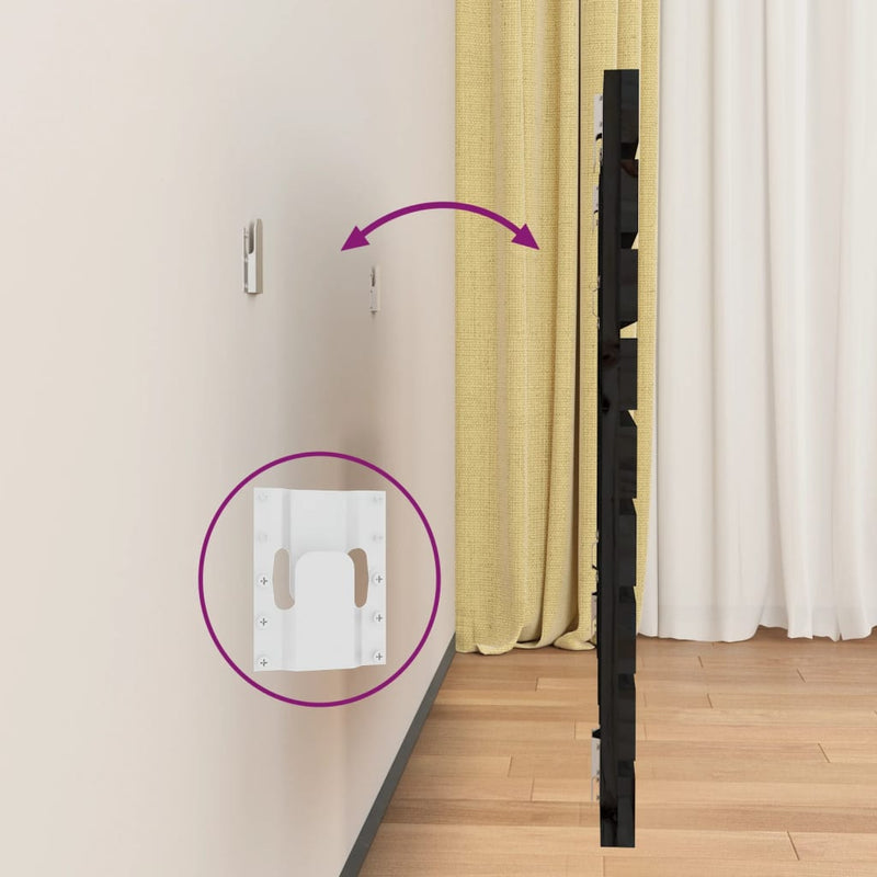 vidaXL fekete tömör fenyőfa fali fejtámla 106 x 3 x 63 cm