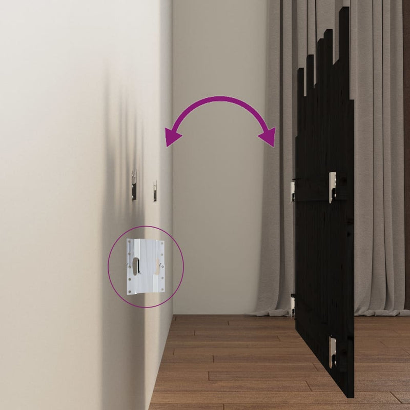 vidaXL fekete tömör fenyőfa fali fejtámla 108 x 3 x 80 cm