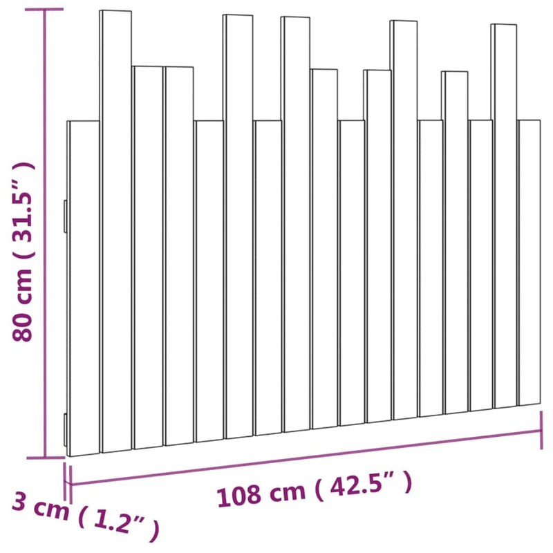 vidaXL fekete tömör fenyőfa fali fejtámla 108 x 3 x 80 cm