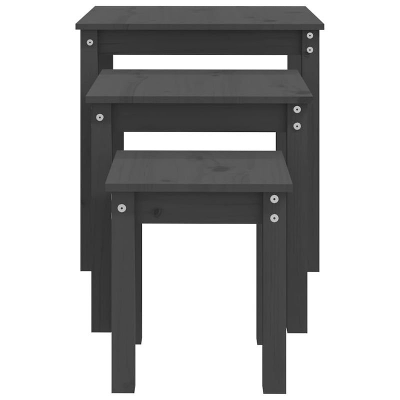 vidaXL 3 db szürke tömör fenyőfa rakásolható asztal