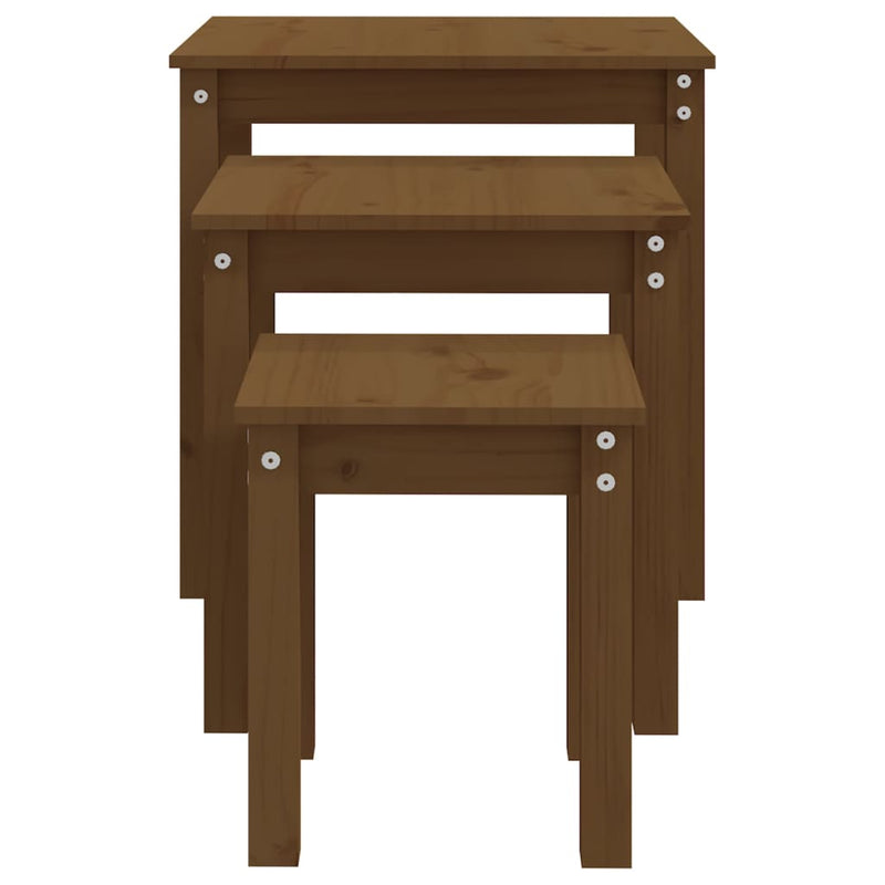 vidaXL 3 db mézbarna tömör fenyőfa rakásolható asztal