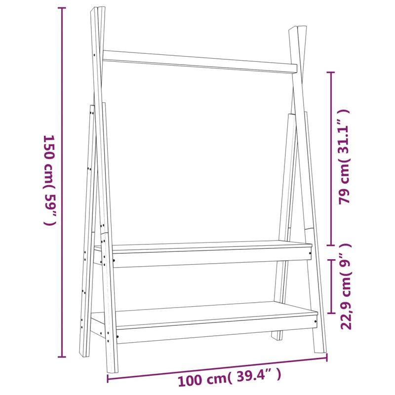 vidaXL tömör fenyőfa ruhatartó állvány 100 x 45,5 x 150 cm