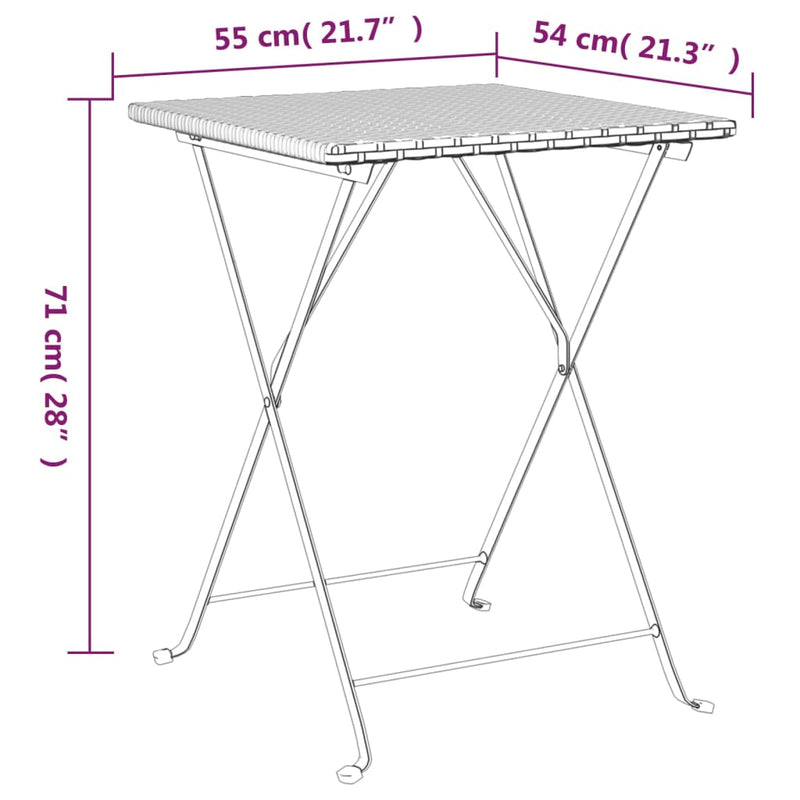 vidaXL barna összecsukható polyrattan bisztróasztal 55 x 54 x 71 cm