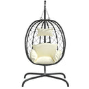 vidaXL krémfehér polyrattan és acél lógó tojásszék párnával