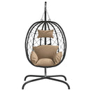 vidaXL bézs polyrattan és acél függő tojás alakú szék párnával