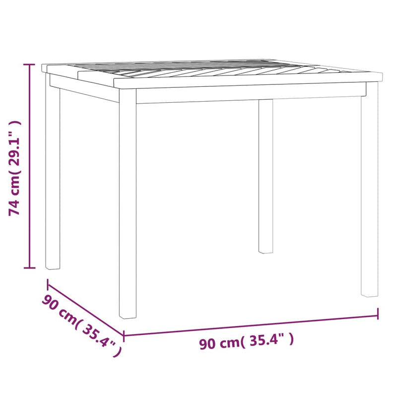 vidaXL tömör akácfa kerti étkezőasztal 90 x 90 x 74 cm