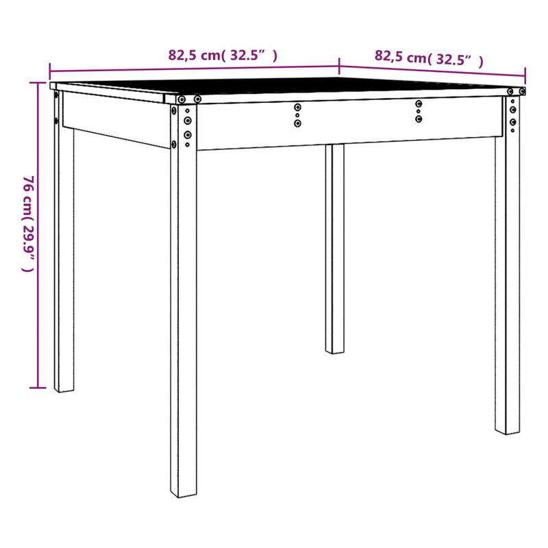 vidaXL fehér tömör fenyőfa kerti asztal 82,5 x 82,5 x 76 cm