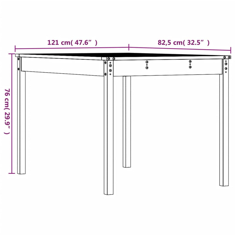vidaXL fehér tömör fenyőfa kerti asztal 121 x 82,5 x 76 cm