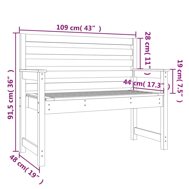 vidaXL tömör fenyőfa kerti pad 109x48x91,5 cm