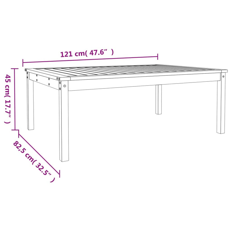 vidaXL tömör fenyőfa kerti asztal 121x82,5x45 cm