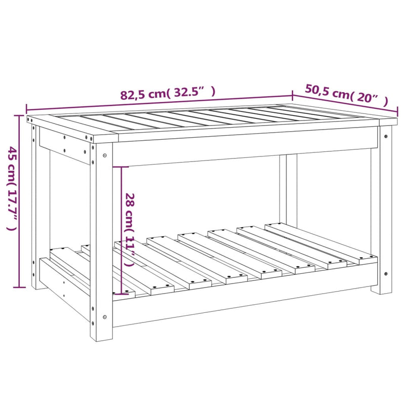 vidaXL tömör fenyőfa kerti asztal 82,5 x 50,5 x 45 cm